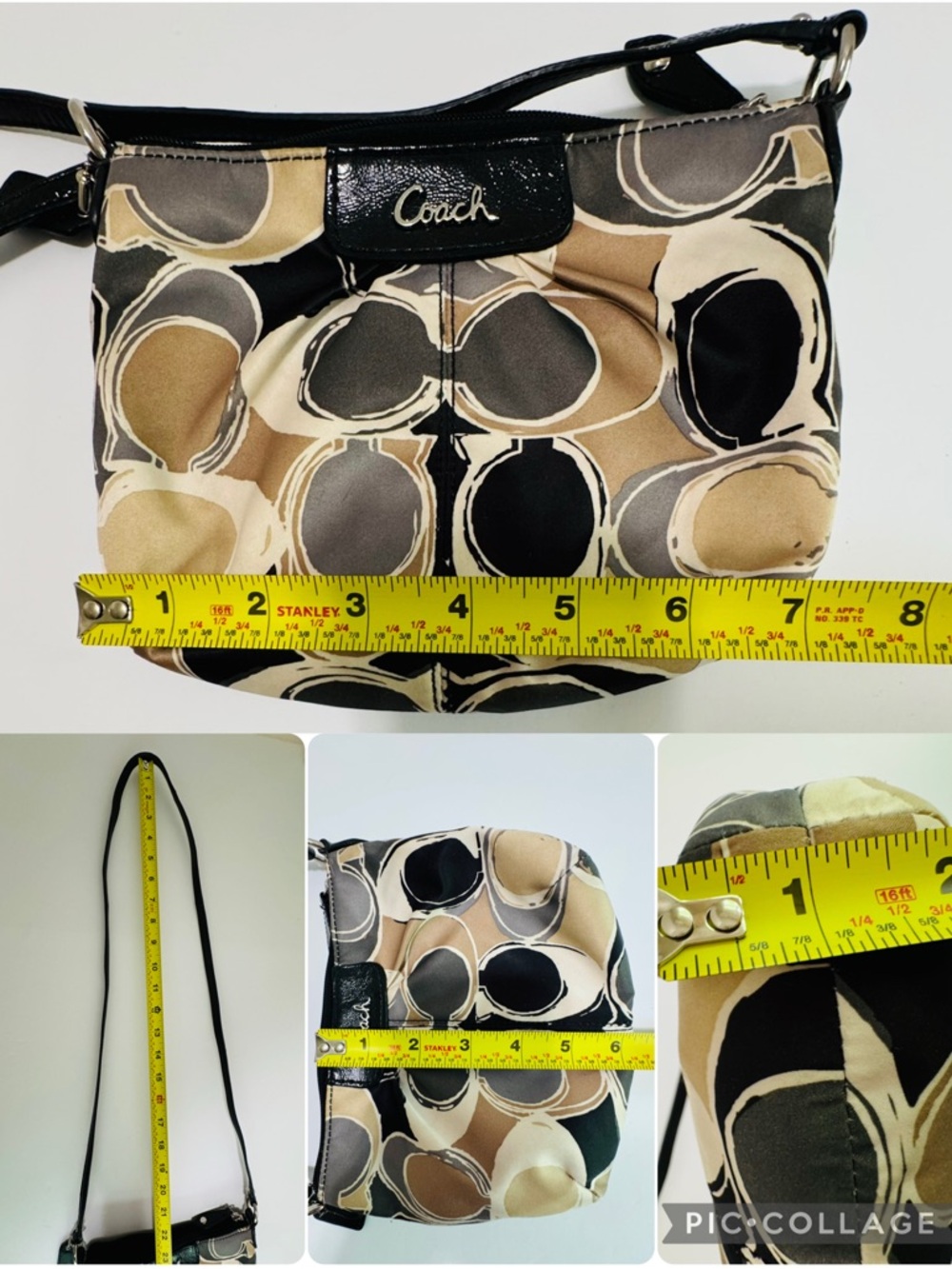 Coach Signature Scarf Print Swingpack Crossbody Bag Neutral Black Tan Y2K - Picture 9 of 17